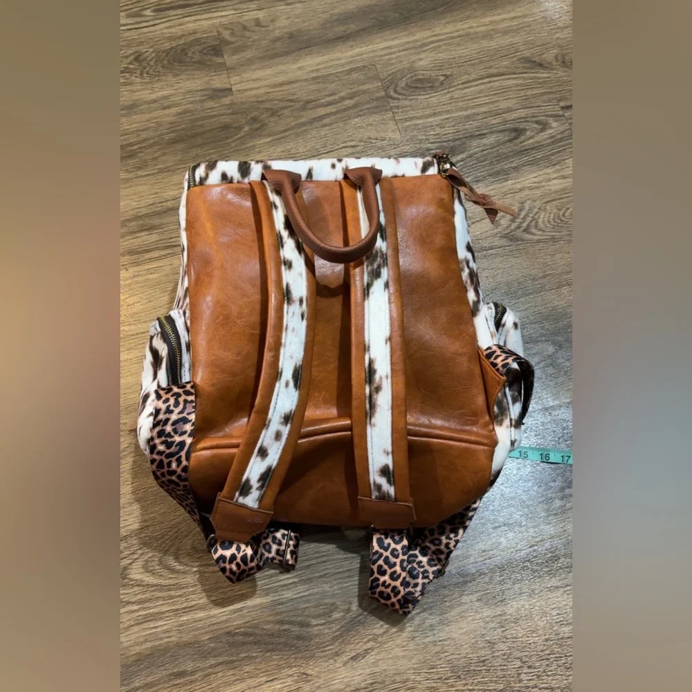 Cow Print hair on overnight bag or huge diaper bag faux leather